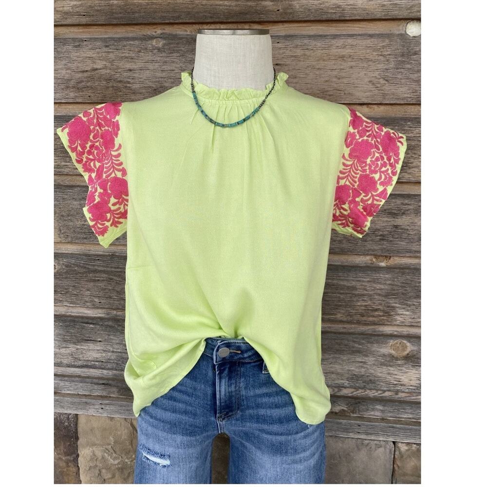 Lime Green Silver Shine Pink Embroidered Sleeves The Maggie By Layerz XL